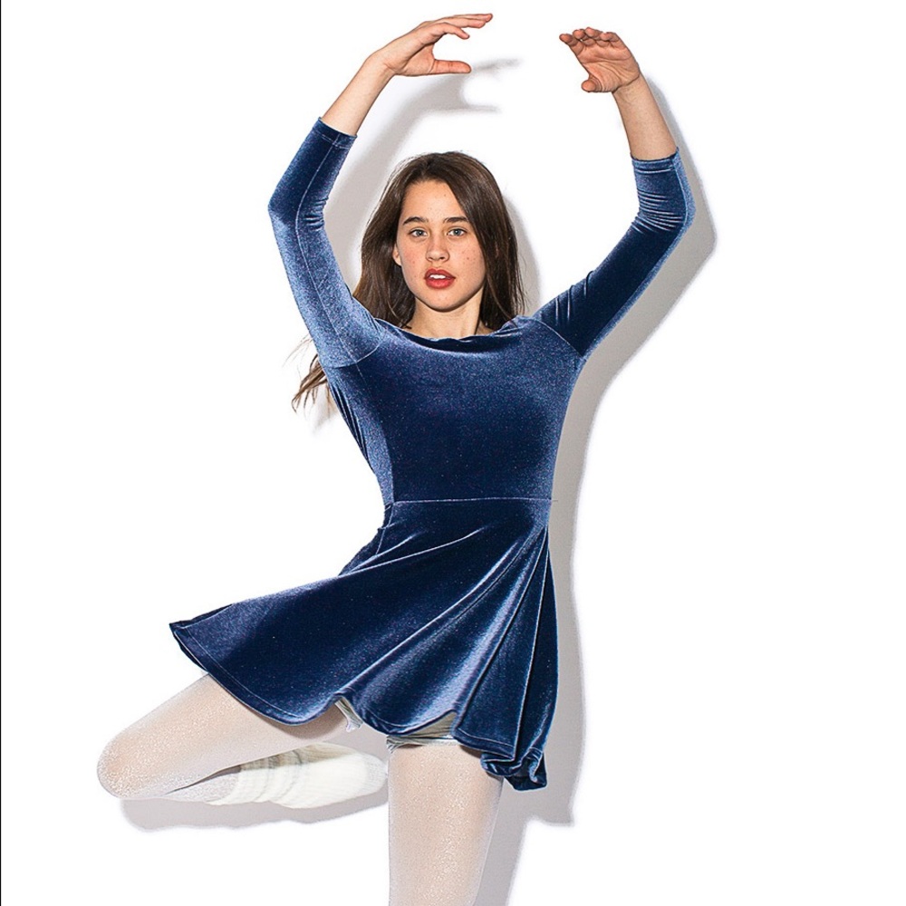 American Apparel Blue Velvet Mini Scoop Back Figure Skating Dress
